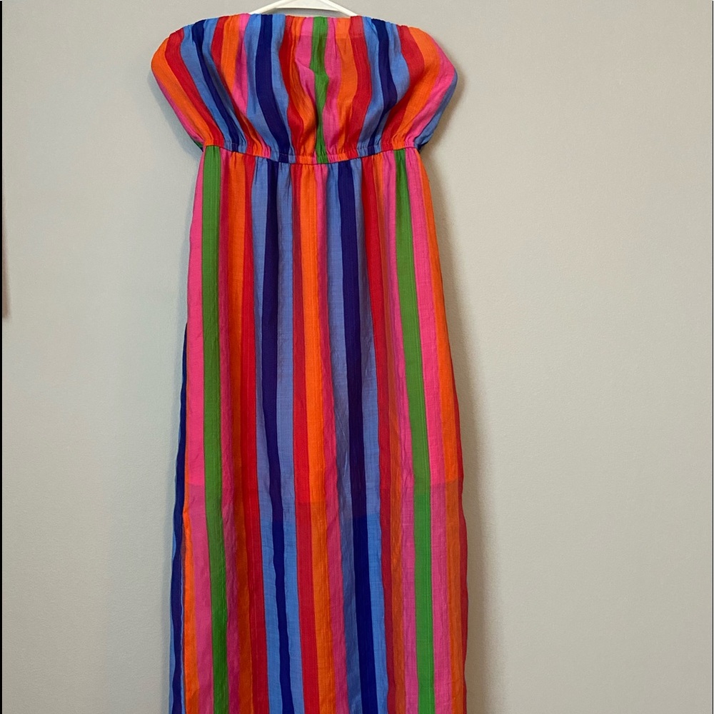 Forever 21 Colorful Strapless Striped Long Maxi Dress